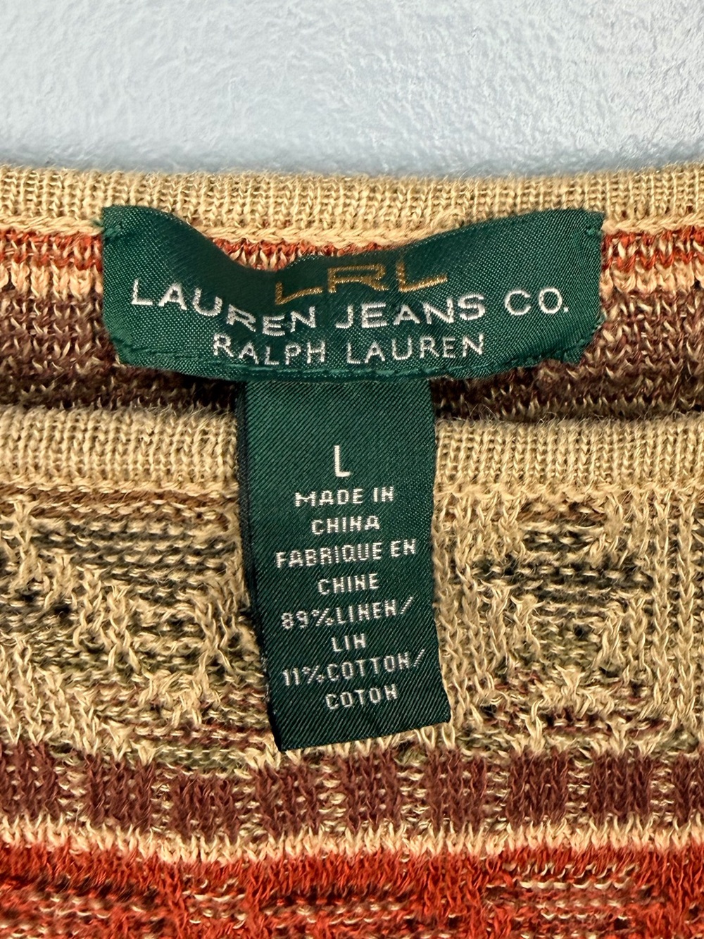 LRL Lauren Jeans Co. Ralph Lauren Linen Cotton Aztec Knit Top | Size Large - Picture 2 of 4